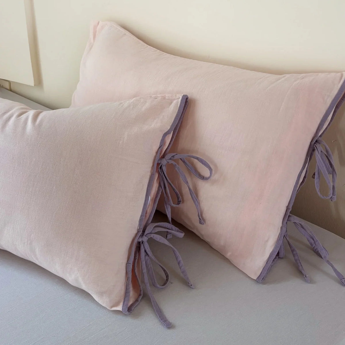 Pillowcase Set Washed Linen Look & Decorative Ties