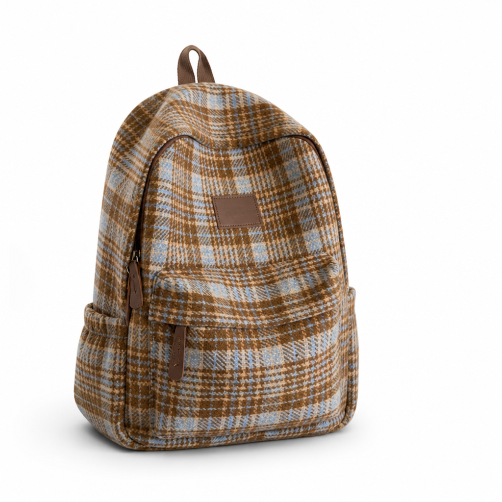 Plaid School Backpack With Laptop Compartment (Padded Shoulder Straps)