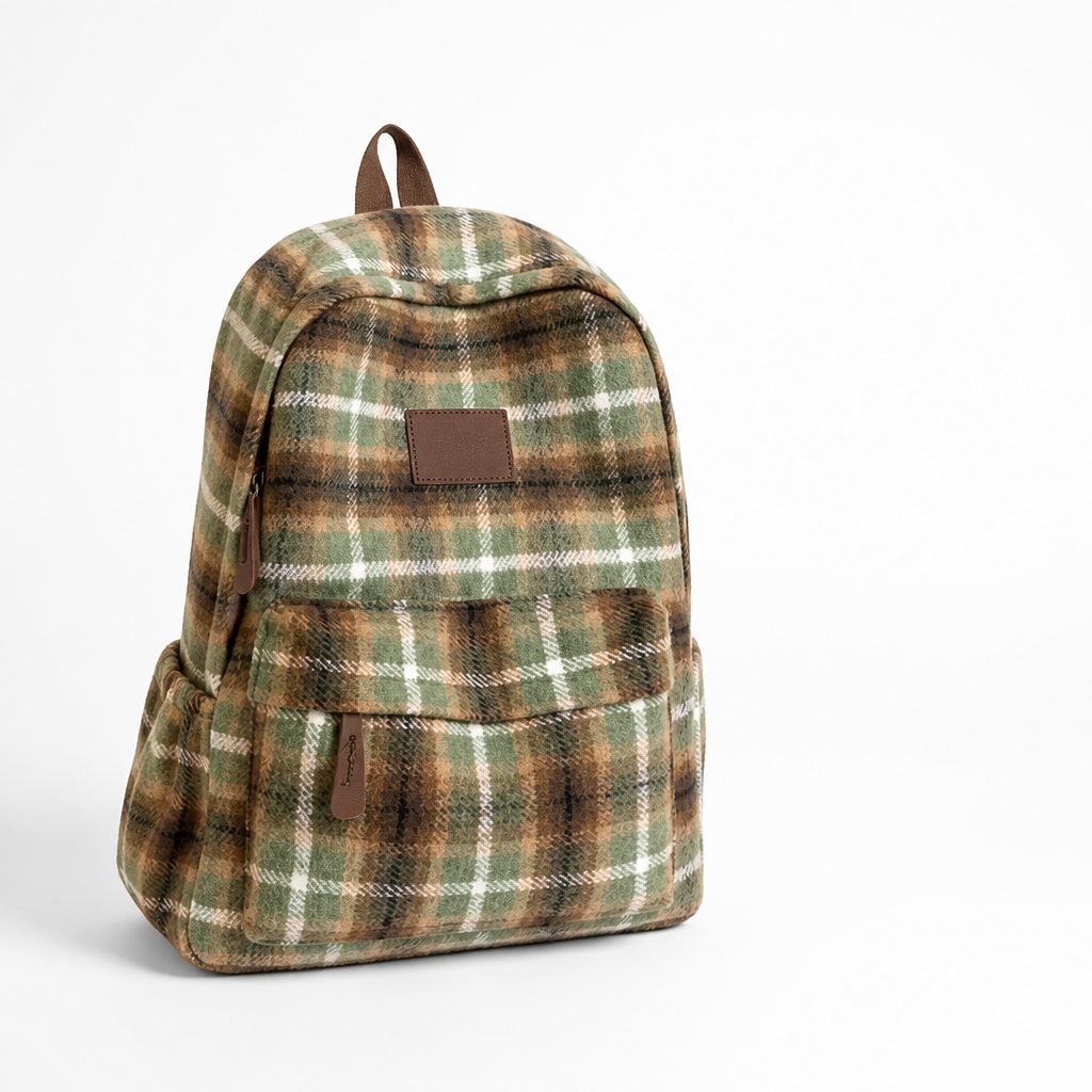 Plaid School Backpack With Laptop Compartment (Padded Shoulder Straps)