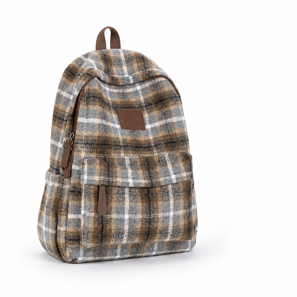 Plaid School Backpack With Laptop Compartment (Padded Shoulder Straps)