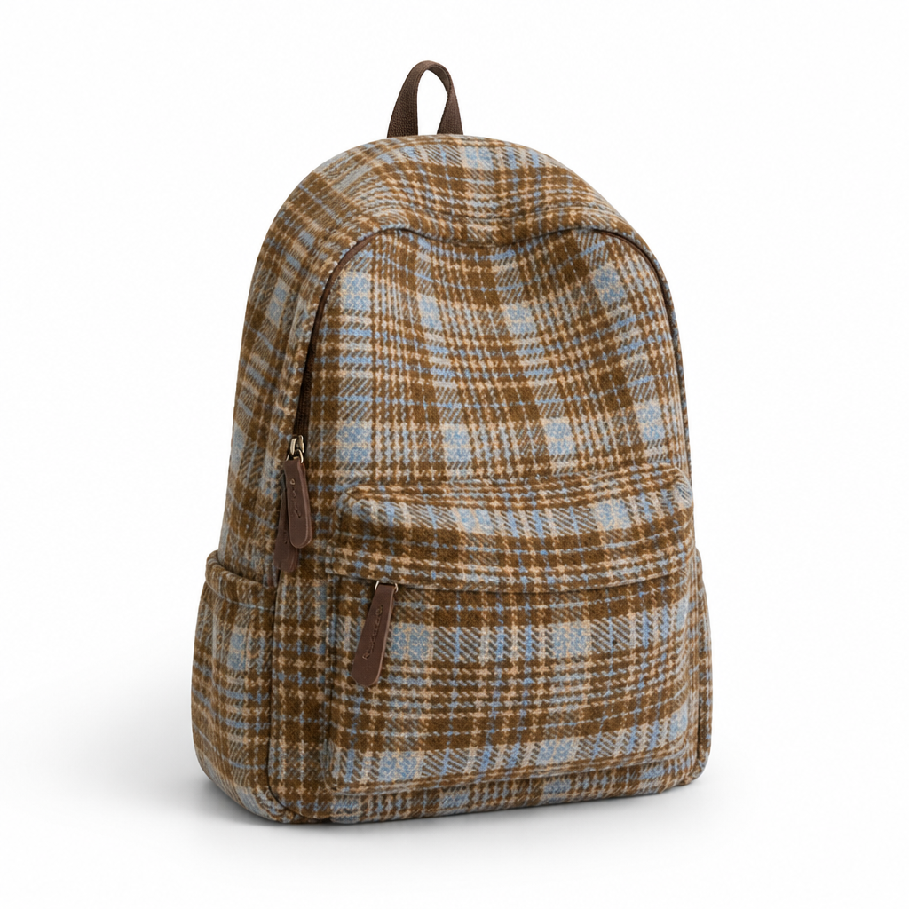 Plaid School Backpack With Laptop Compartment (Padded Shoulder Straps)