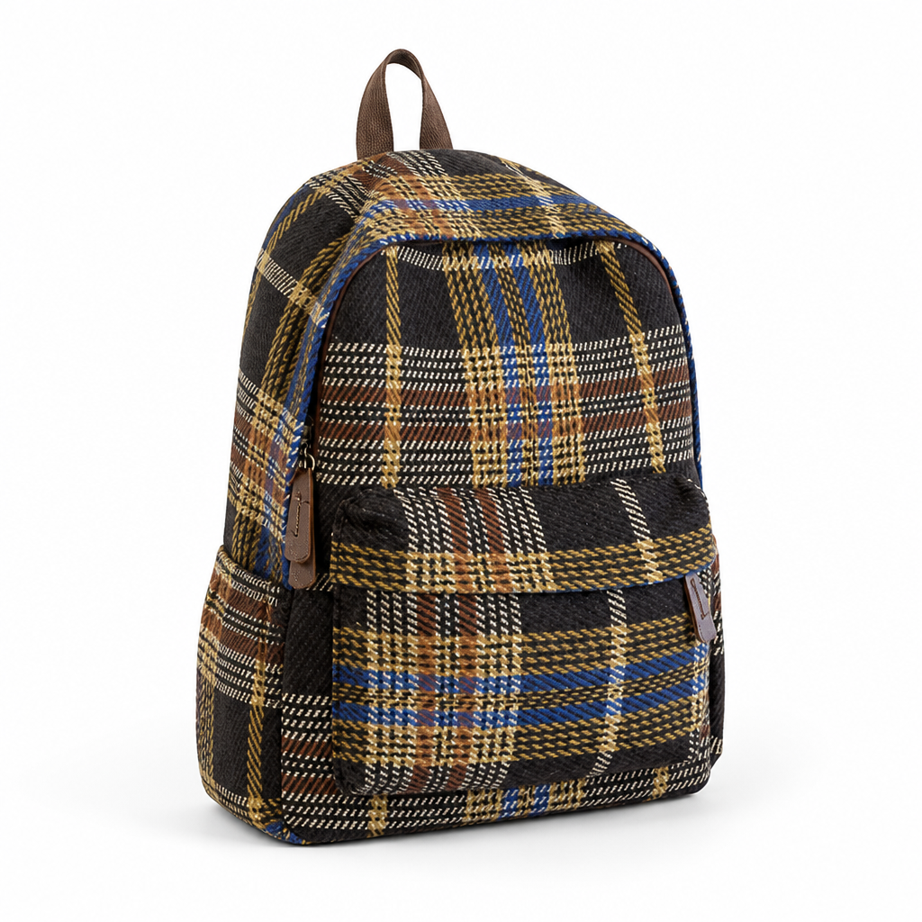 Plaid School Backpack With Laptop Compartment (Padded Shoulder Straps)