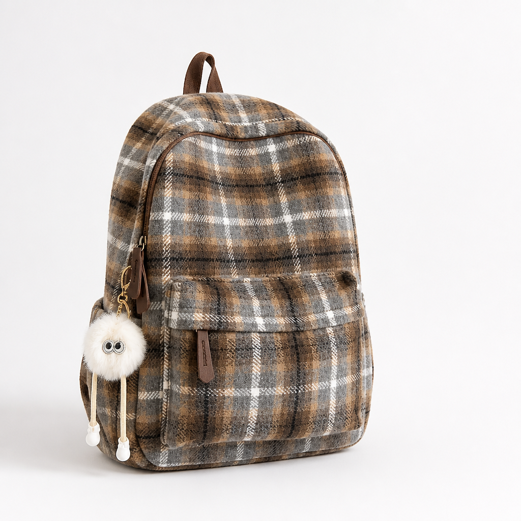Plaid School Backpack With Laptop Compartment (Padded Shoulder Straps)