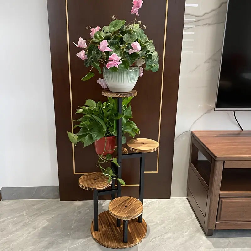 Plant Stand 6-Tier Round Stepped Timber