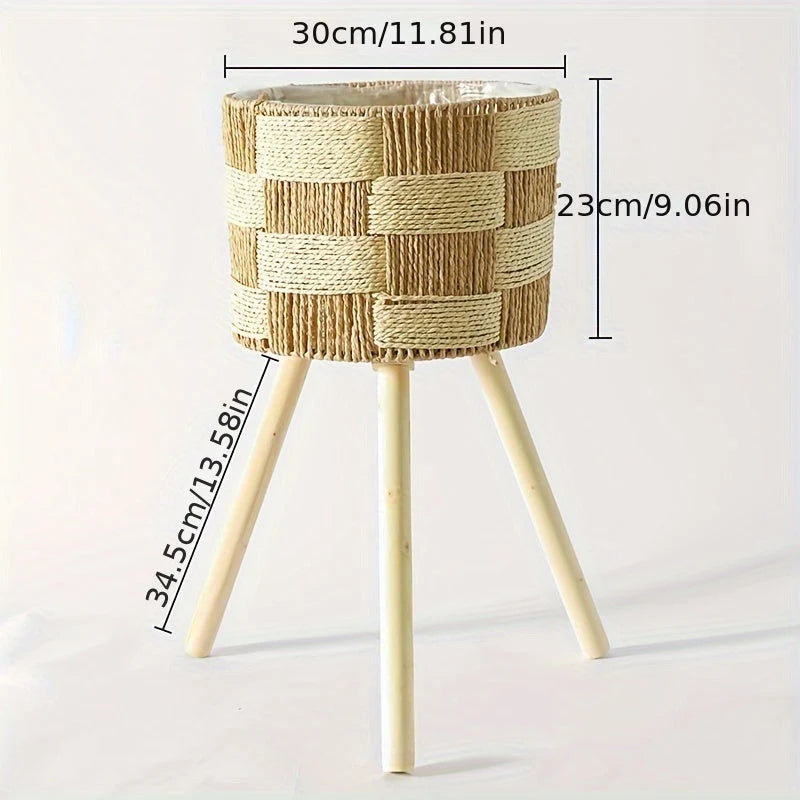 Plant Stand Hand-Woven Rattan Bamboo Frame Splayed Wooden Legs