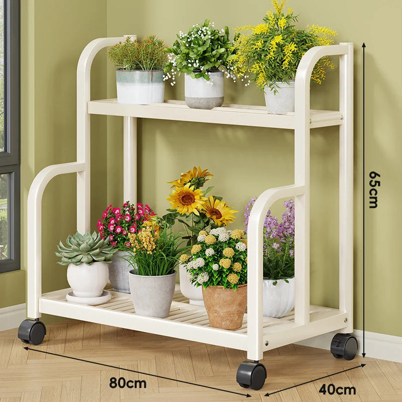 Plant Stand Three-Tier Rolling Metal Shelves