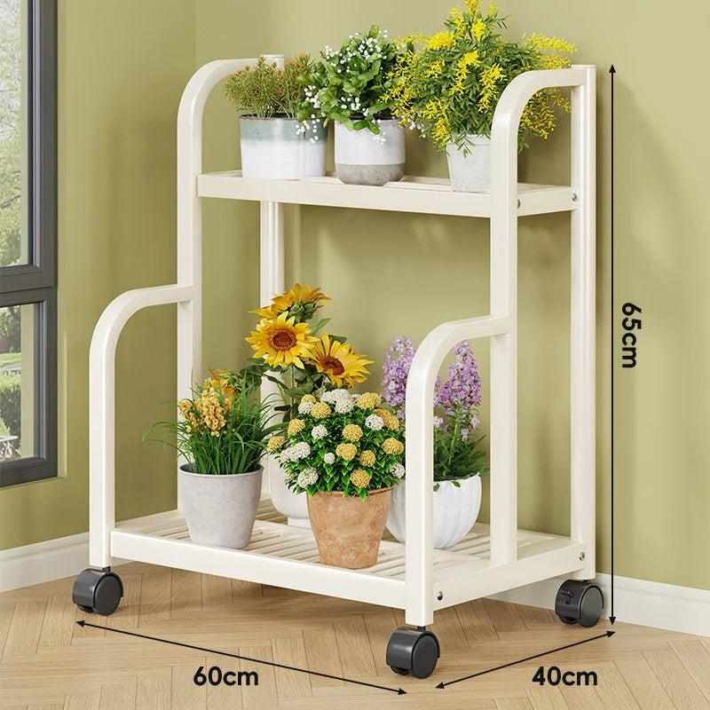 Plant Stand Three-Tier Rolling Metal Shelves
