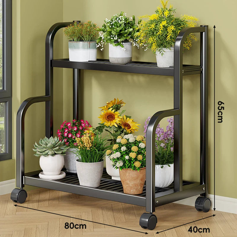 Plant Stand Three-Tier Rolling Metal Shelves