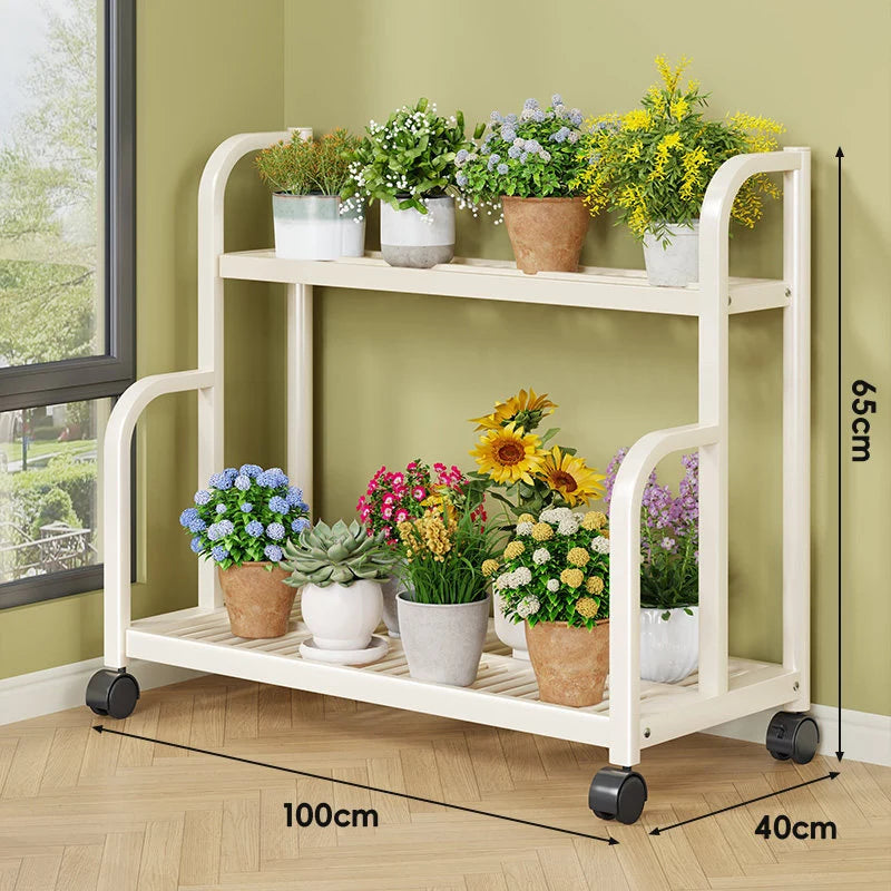 Plant Stand Three-Tier Rolling Metal Shelves