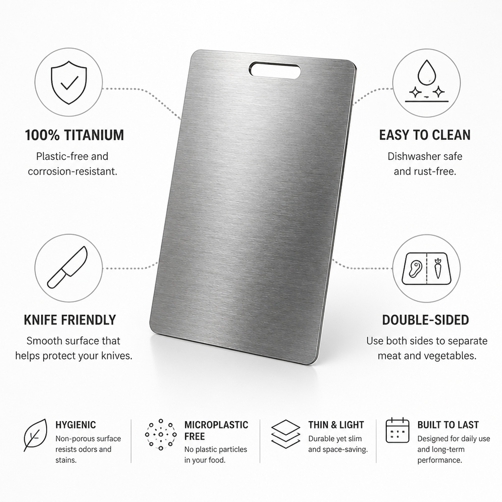 Plastic-Free Titanium Dishwasher-Safe Cutting Board