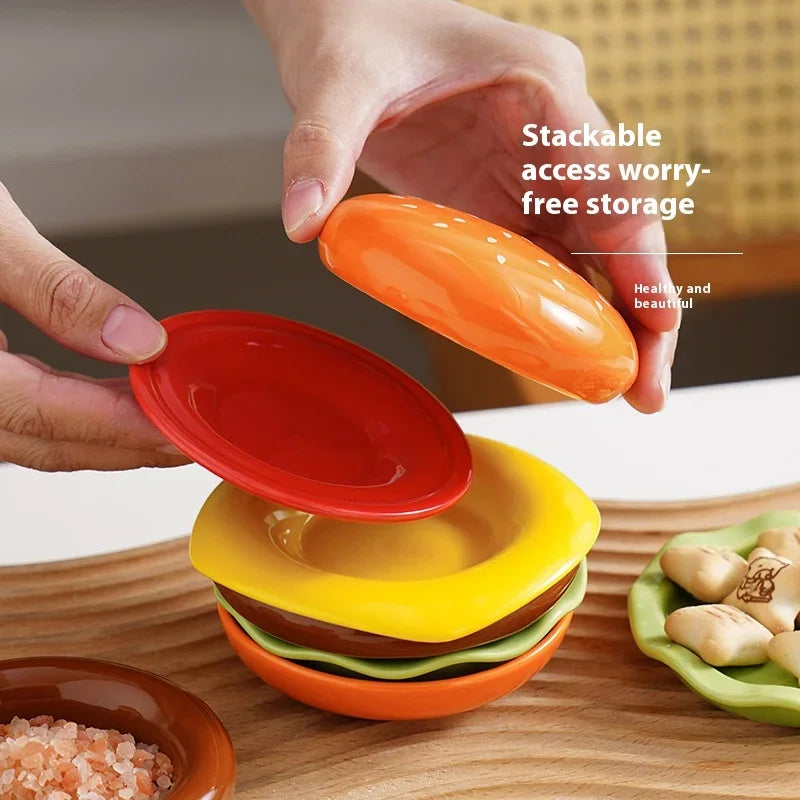 Plate Set Ceramic Hamburger-Shaped 6-Piece