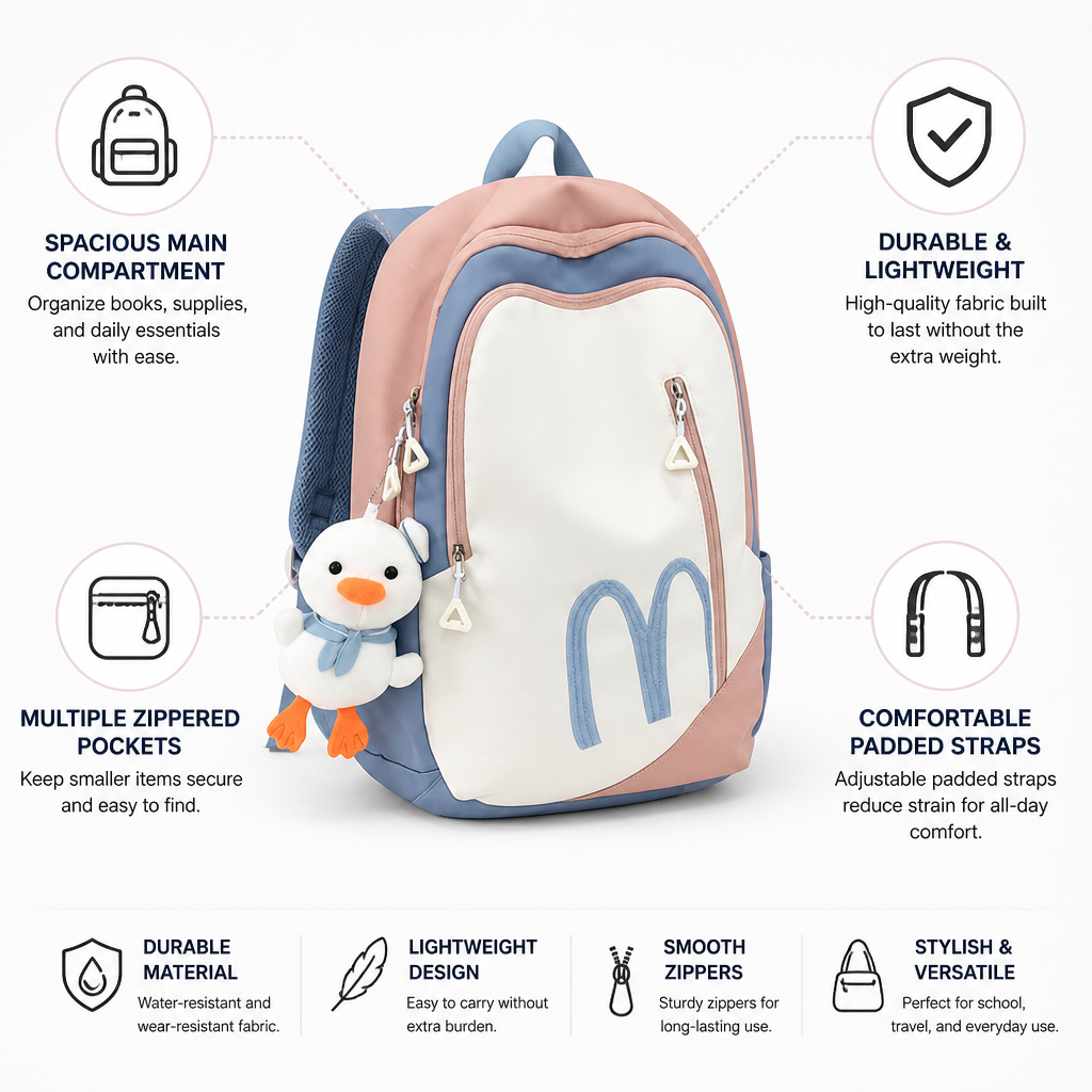 Plush-Accent Lightweight School Backpack (Padded Straps)