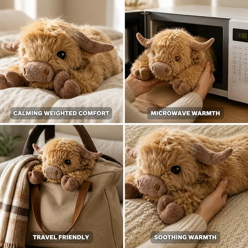 Plush Cuddle Companion Highland Cow Microwavable & Weighted