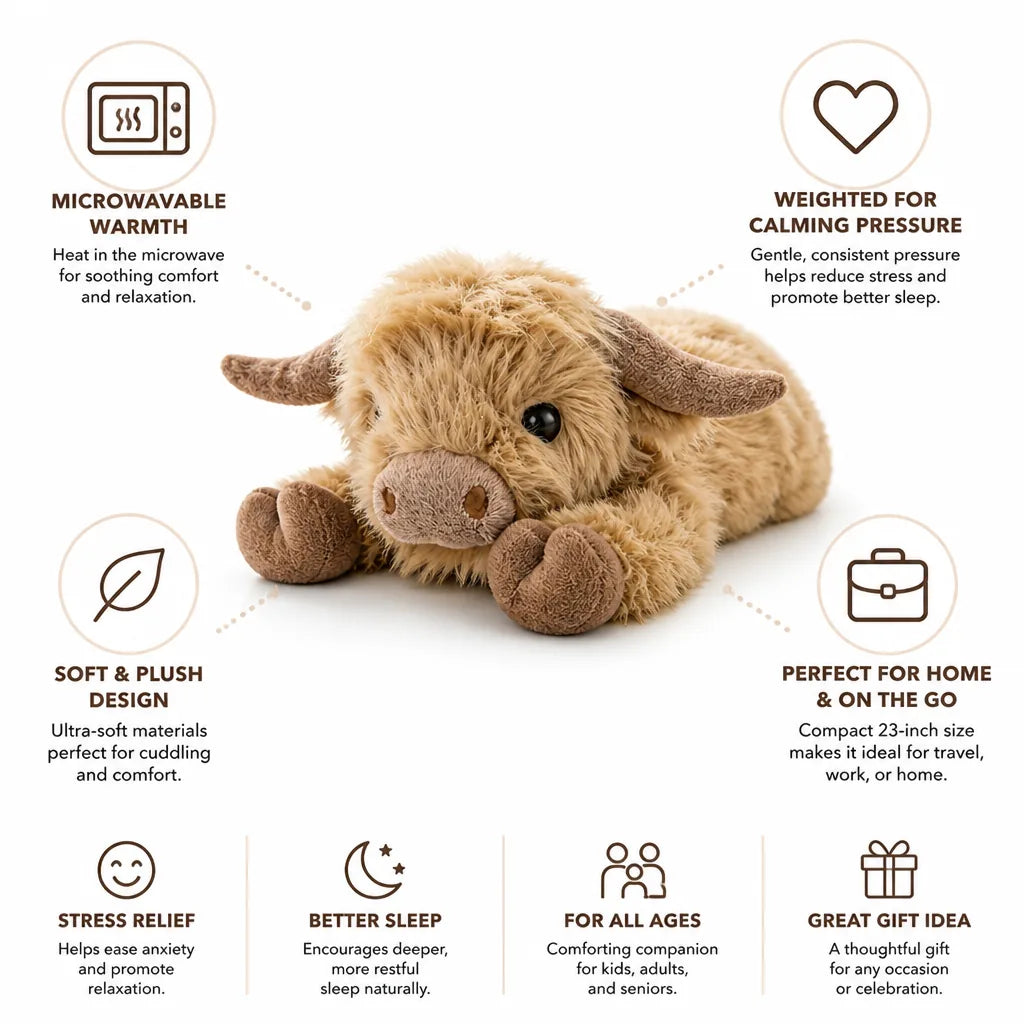 Plush Cuddle Companion Highland Cow Microwavable & Weighted