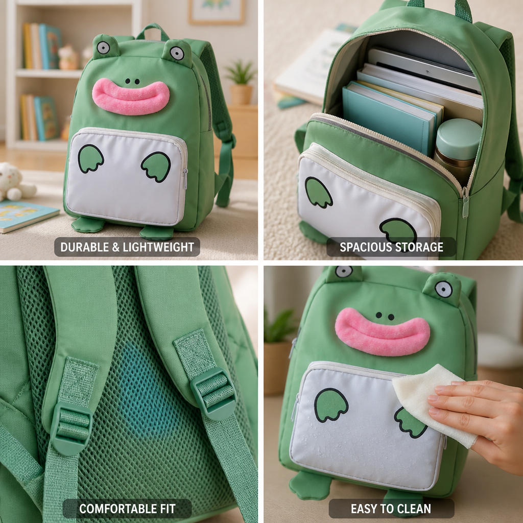 Plush Frog Kids Backpack (Padded Straps)