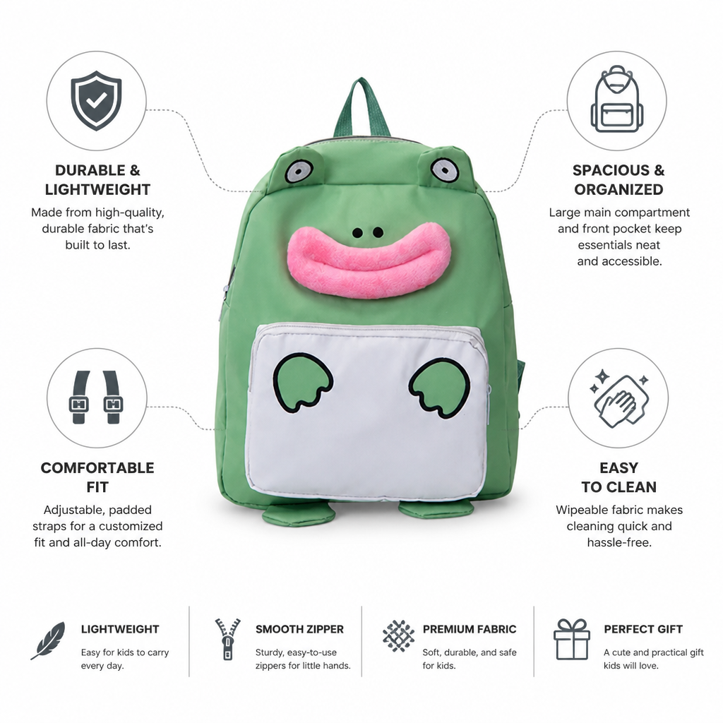 Plush Frog Kids Backpack (Padded Straps)