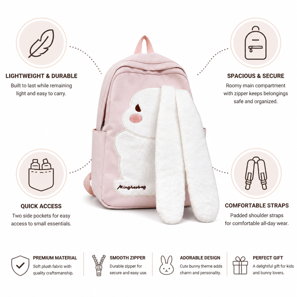 Plush Padded Strap Bunny Backpack (Kids)