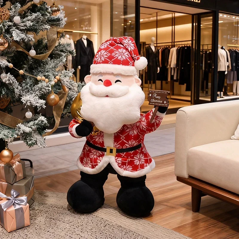 Plush Santa Figure Embroidered Face Weighted Base