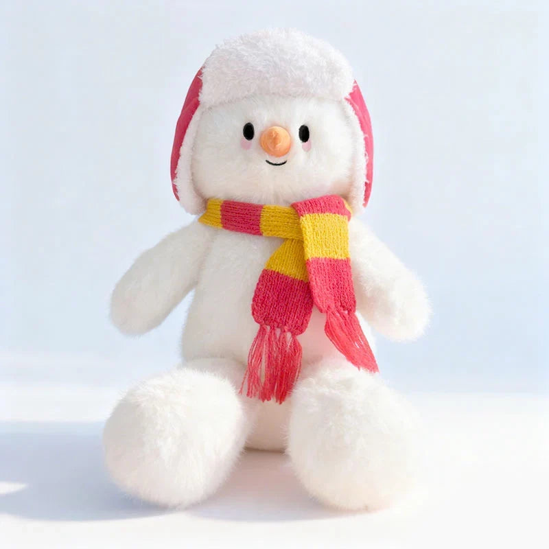 Plush Snowman Toy 15 Inch Soft Polyester Hand-Knitted Scarf