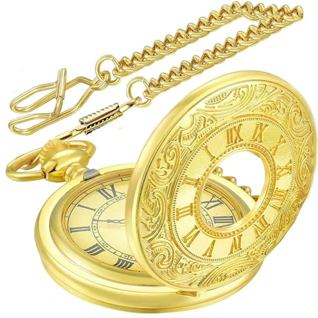 Pocket Watch Quartz Roman Numeral Dial Chain Included
