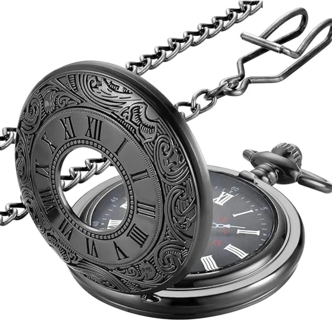 Pocket Watch Quartz Roman Numeral Dial Chain Included