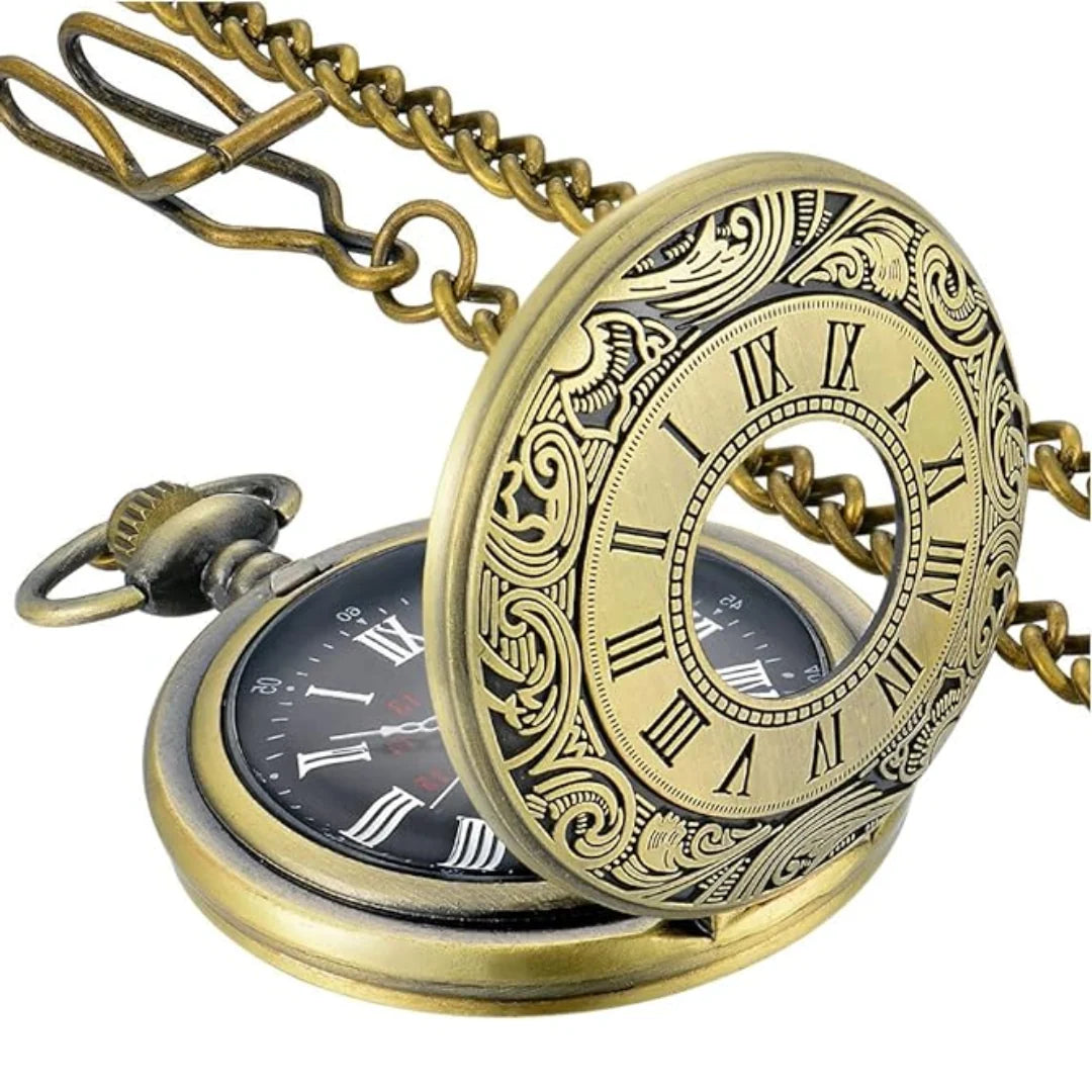 Pocket Watch Roman Numeral Quartz Movement 14.57 Inch Chain