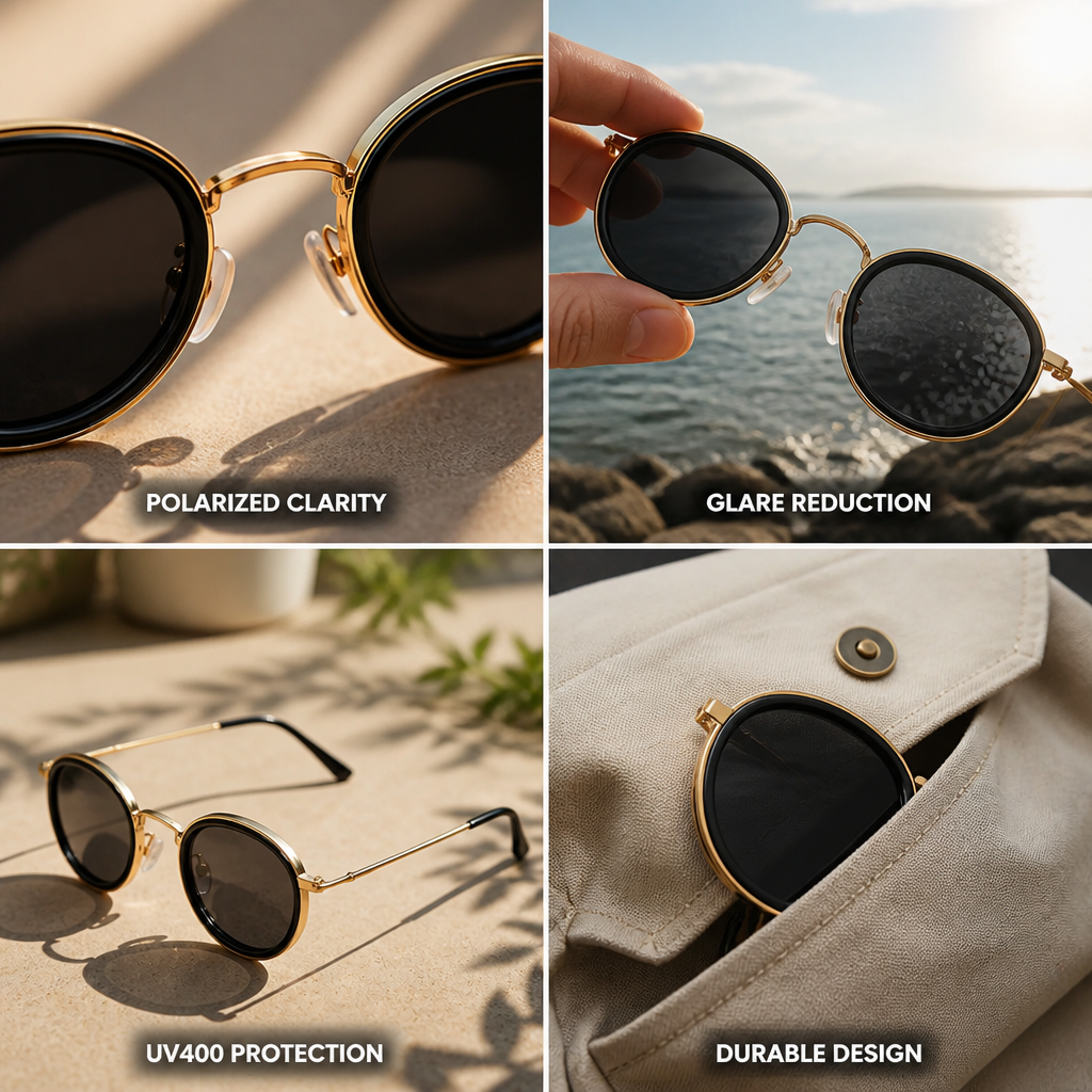 Polarized UV400 Golden Metal Frame Sunglasses
