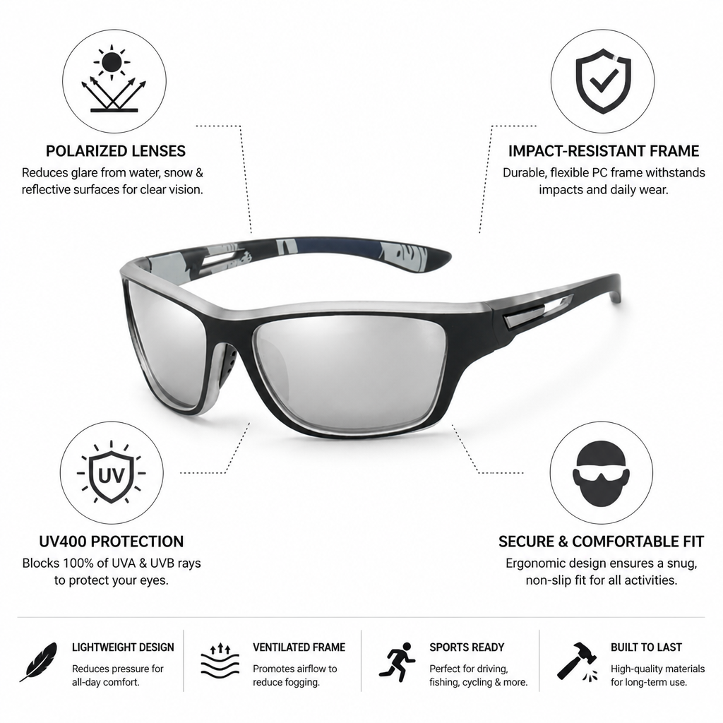 Polarized UV400 Impact-Resistant Sports Sunglasses