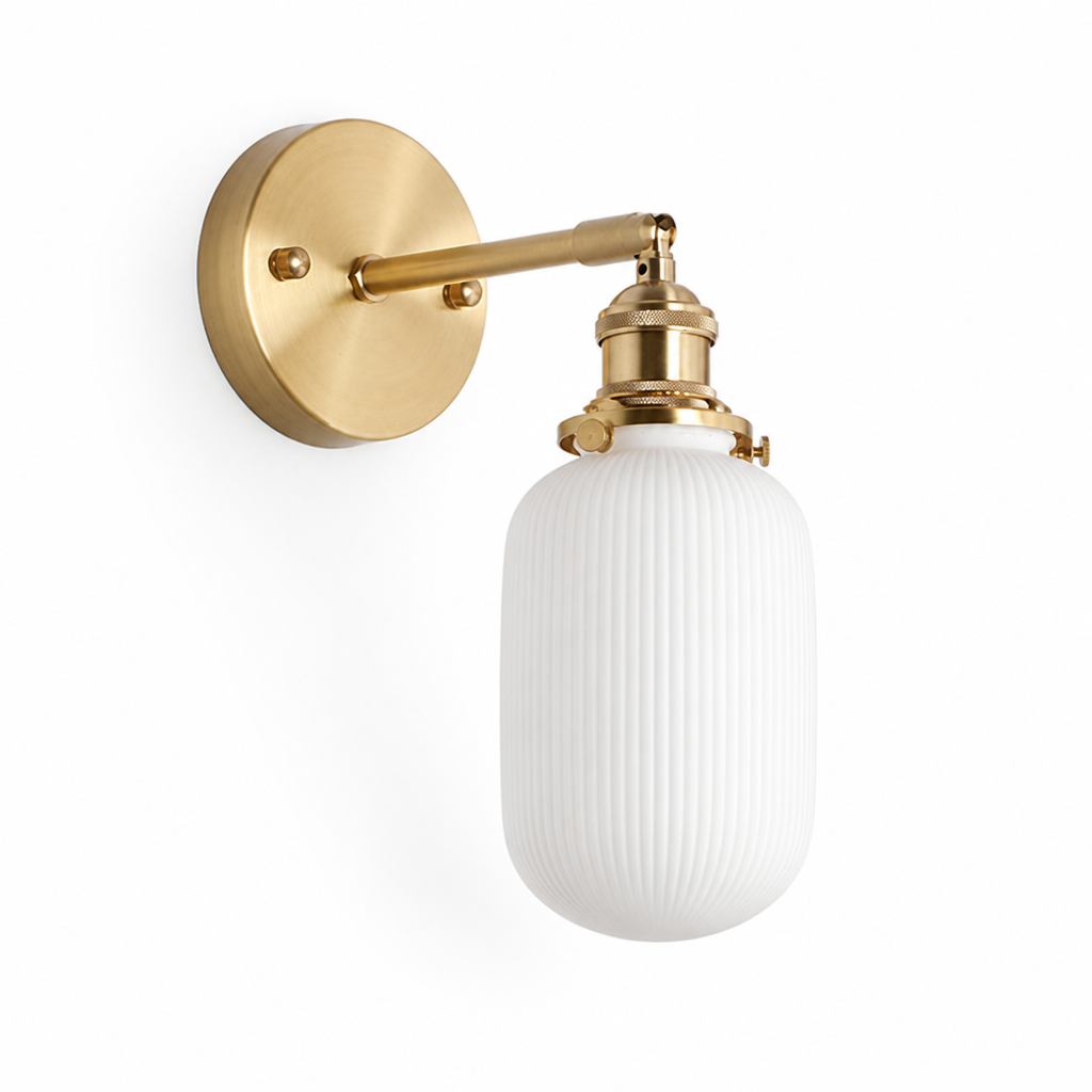 Polished Brass Ribbed Glass Wall Lamp (3 Sizes)