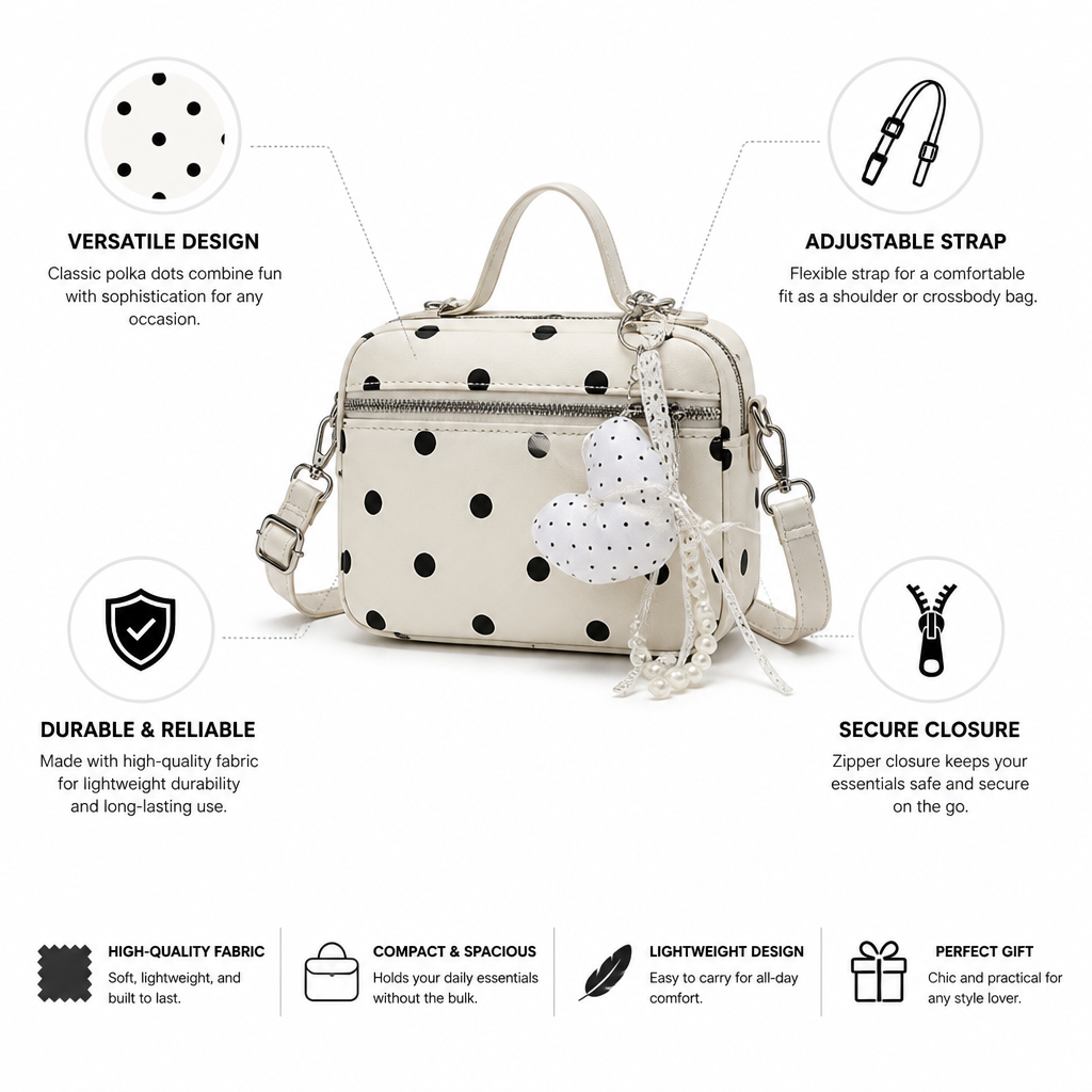 Polka Dot Adjustable Strap Crossbody Bag