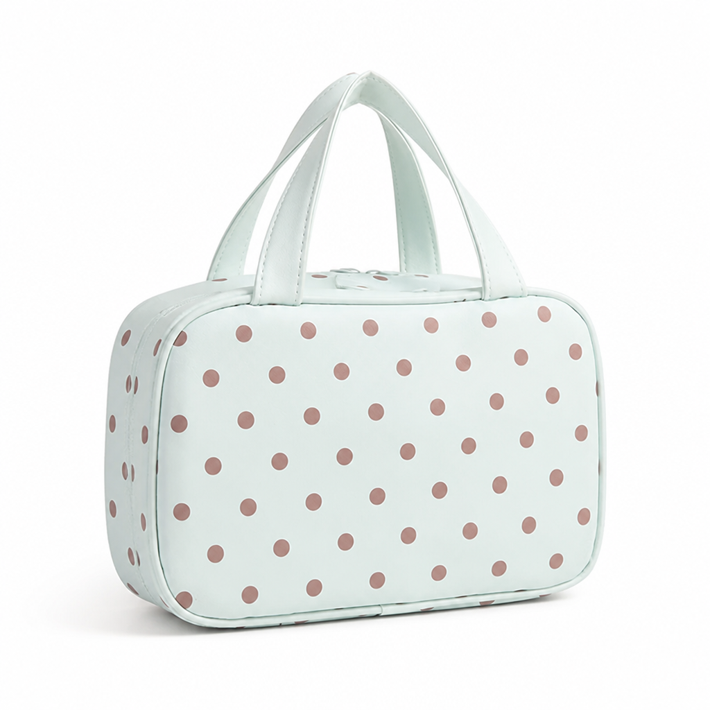 Polka Dot Spacious Easy-Clean Cosmetic Organizer (With Handles)