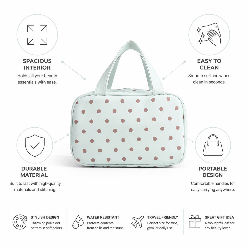 Polka Dot Spacious Easy-Clean Cosmetic Organizer (With Handles)