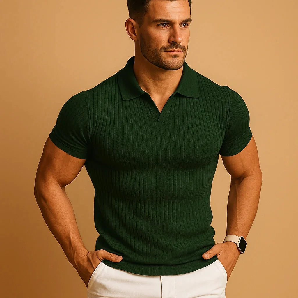 Polo Shirt Ribbed Slim Fit Four-Way Stretch
