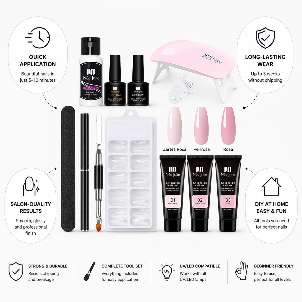 Polygel Nail Kit Salon-Quality UV LED Lamp Complete Tool Set