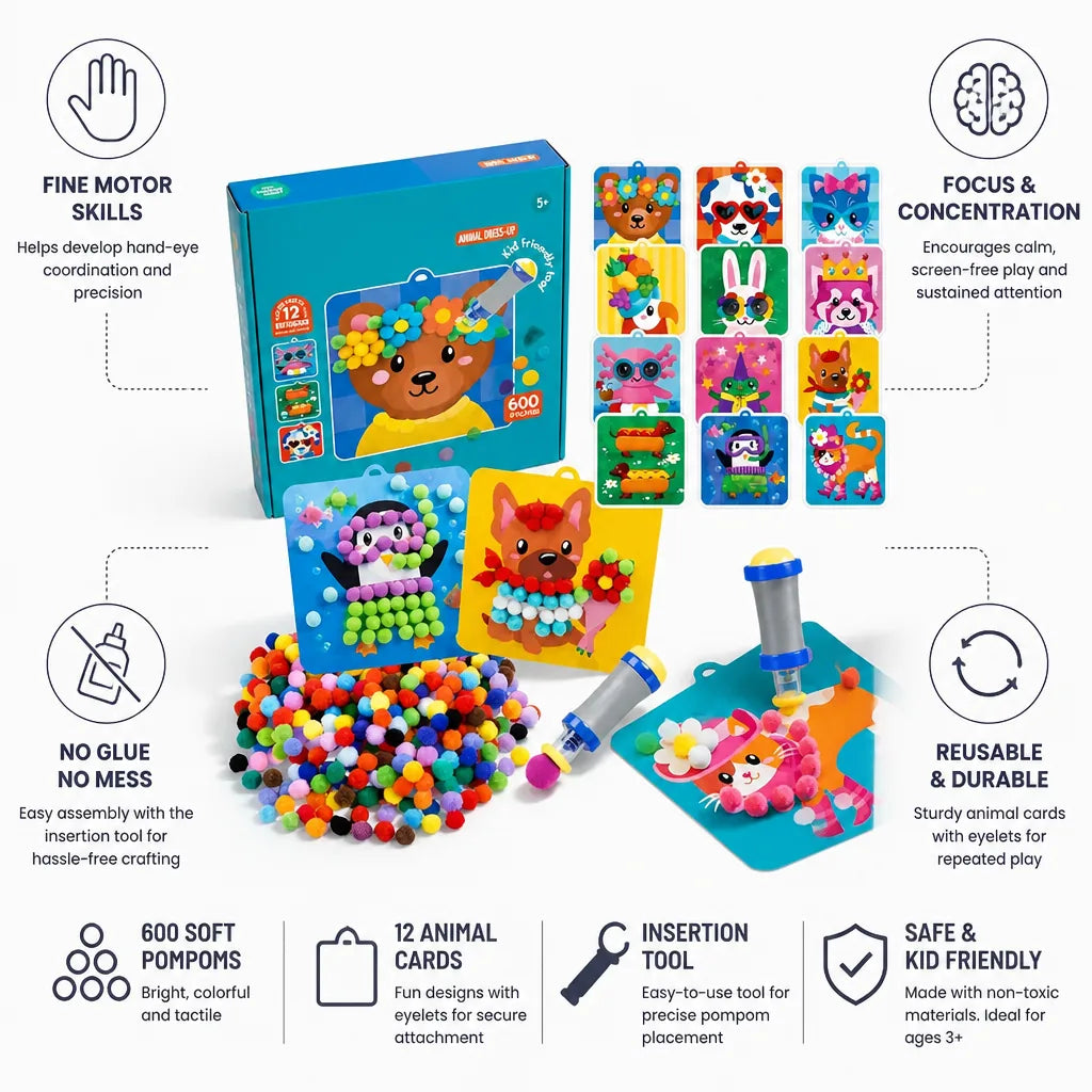 Pom Pom Craft Kit 600 Soft Pompoms No-Glue Tool