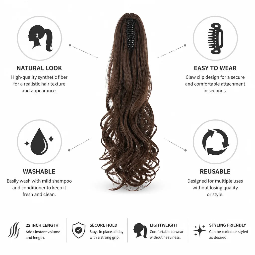 Ponytail Extension Clip-In Synthetic Fiber 22 Inch