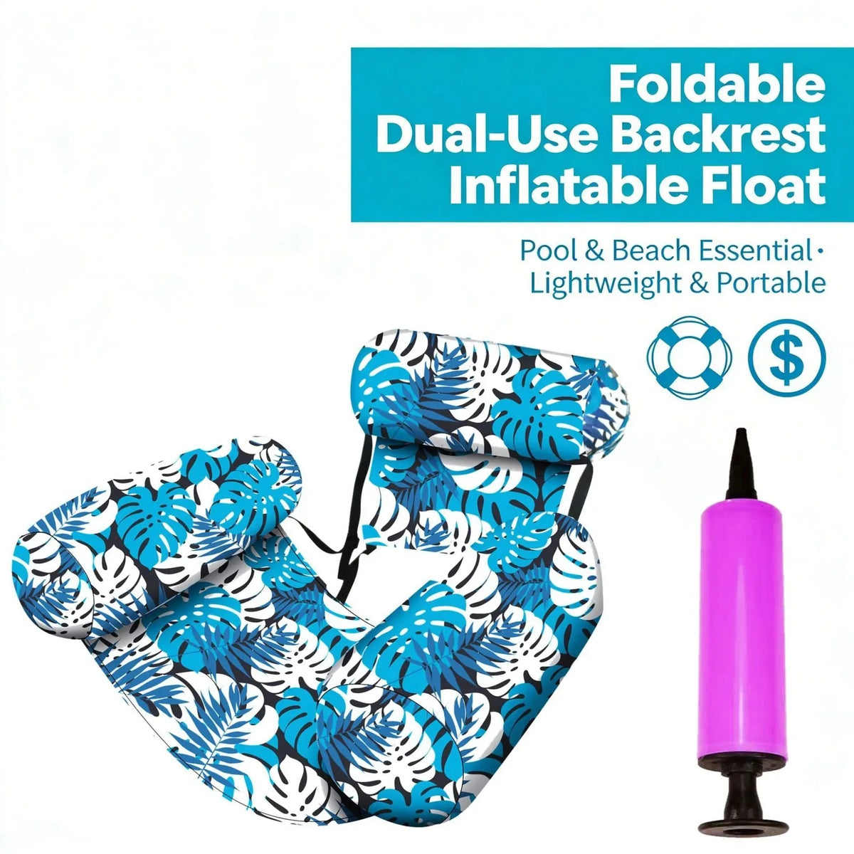 Pool Floating Lounge Chair Adjustable Backrest & Armrests