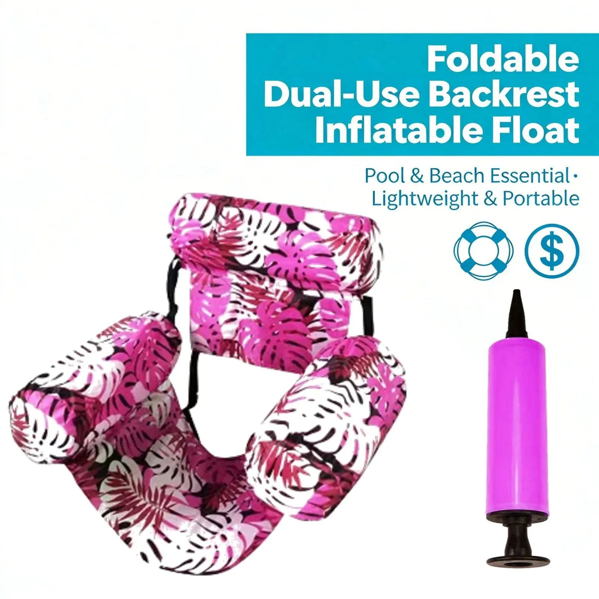 Pool Floating Lounge Chair Adjustable Backrest & Armrests
