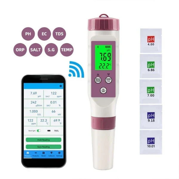Pool & Spa Water Tester 7-Parameter App-Connected Backlit Display