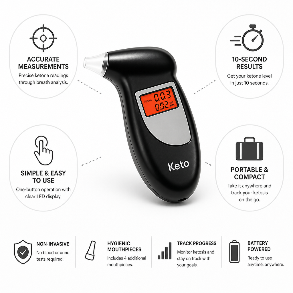 Portable & Accurate Ketone Breath Analyzer (10-Second Readings)
