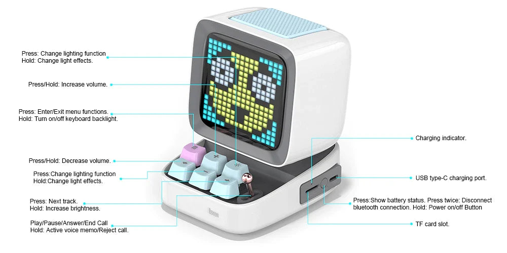 Portable Bluetooth Speaker Retro Pixel Console Design 8-Hour Playtime