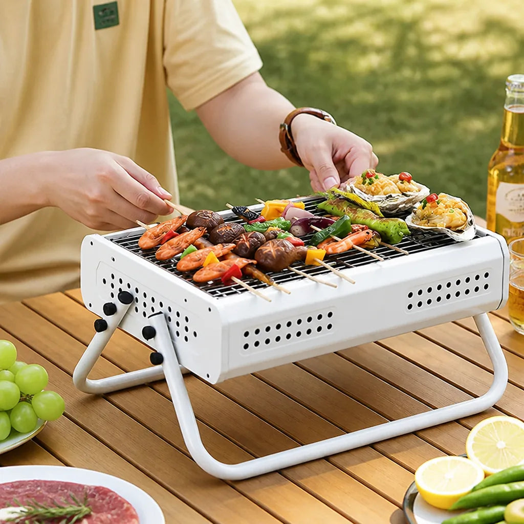 Portable Charcoal Grill Fold-Out Stand Ventilated Metal