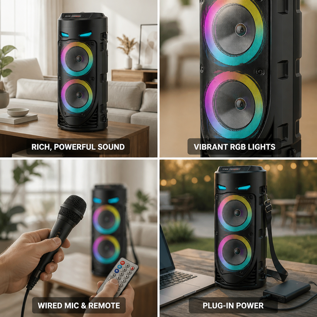 Portable RGB LED Bluetooth Speaker (Wired Mic & Remote)