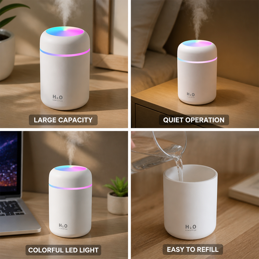 Portable USB Cool-Mist Humidifier (300ml Tank)