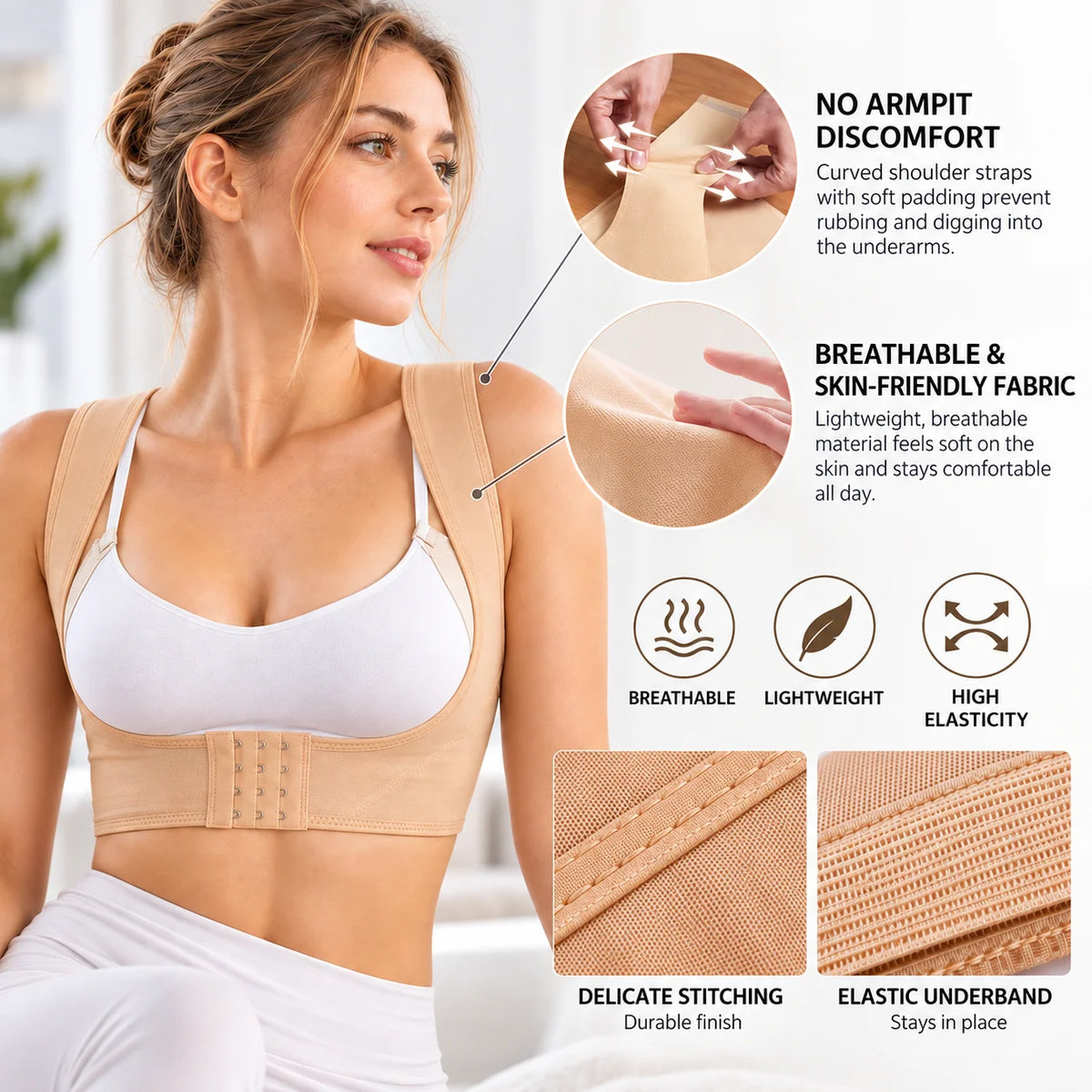 Posture Brace X-Shaped Cross-Back Adjustable Hook-and-Eye Closure