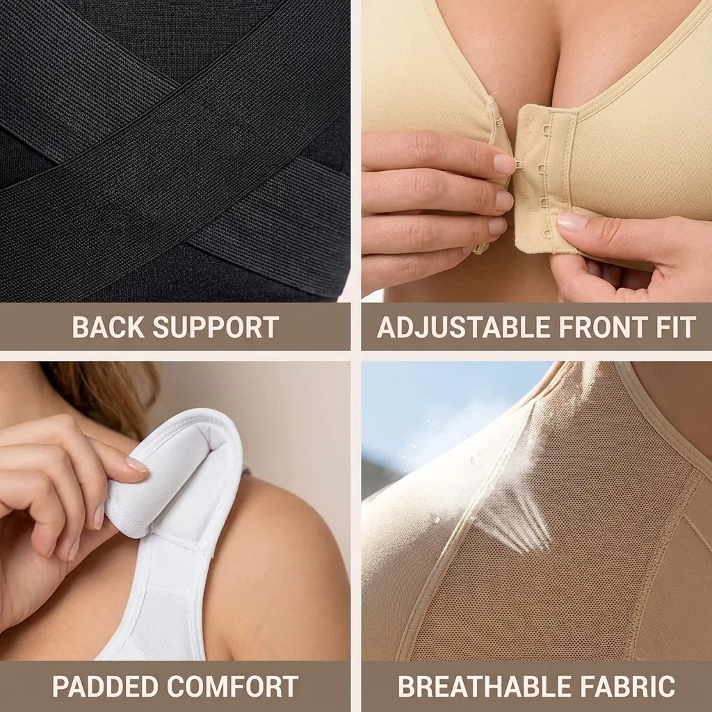 Posture Correction Bra Cross-Back Support & Adjustable Front Hook