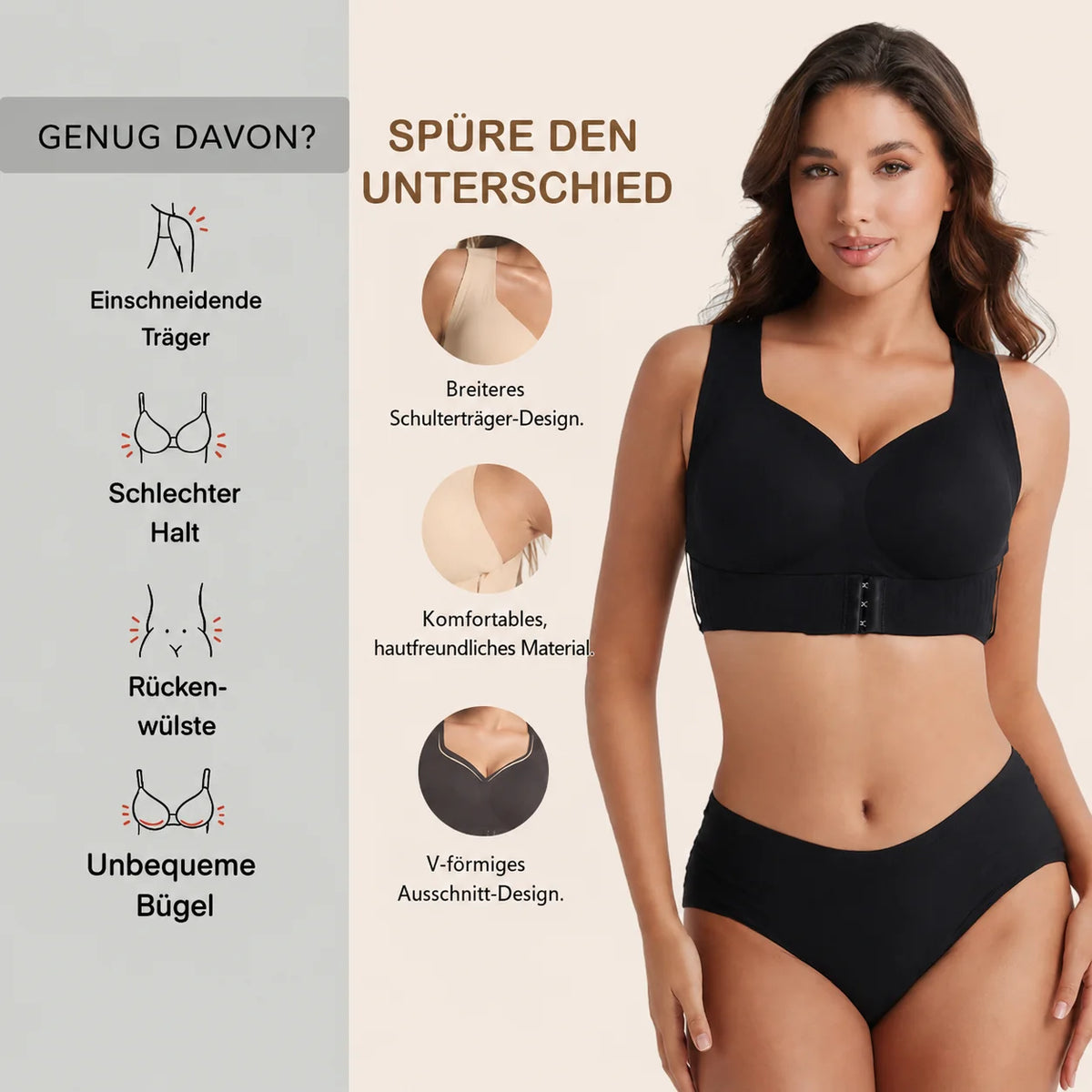 Posture Support Bra Crossed Back Wide Straps Front Closure