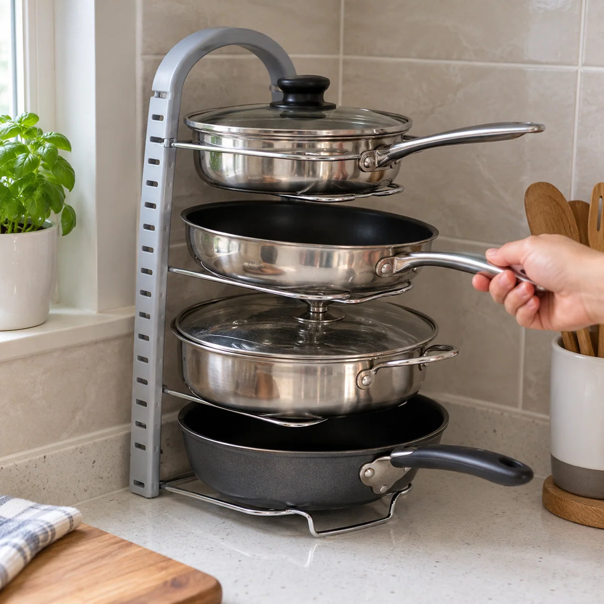 Pot Lid Rack Metal Wire Vertical 4-Slot Storage