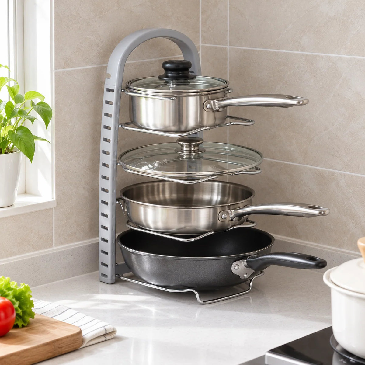 Pot Lid Rack Metal Wire Vertical 4-Slot Storage