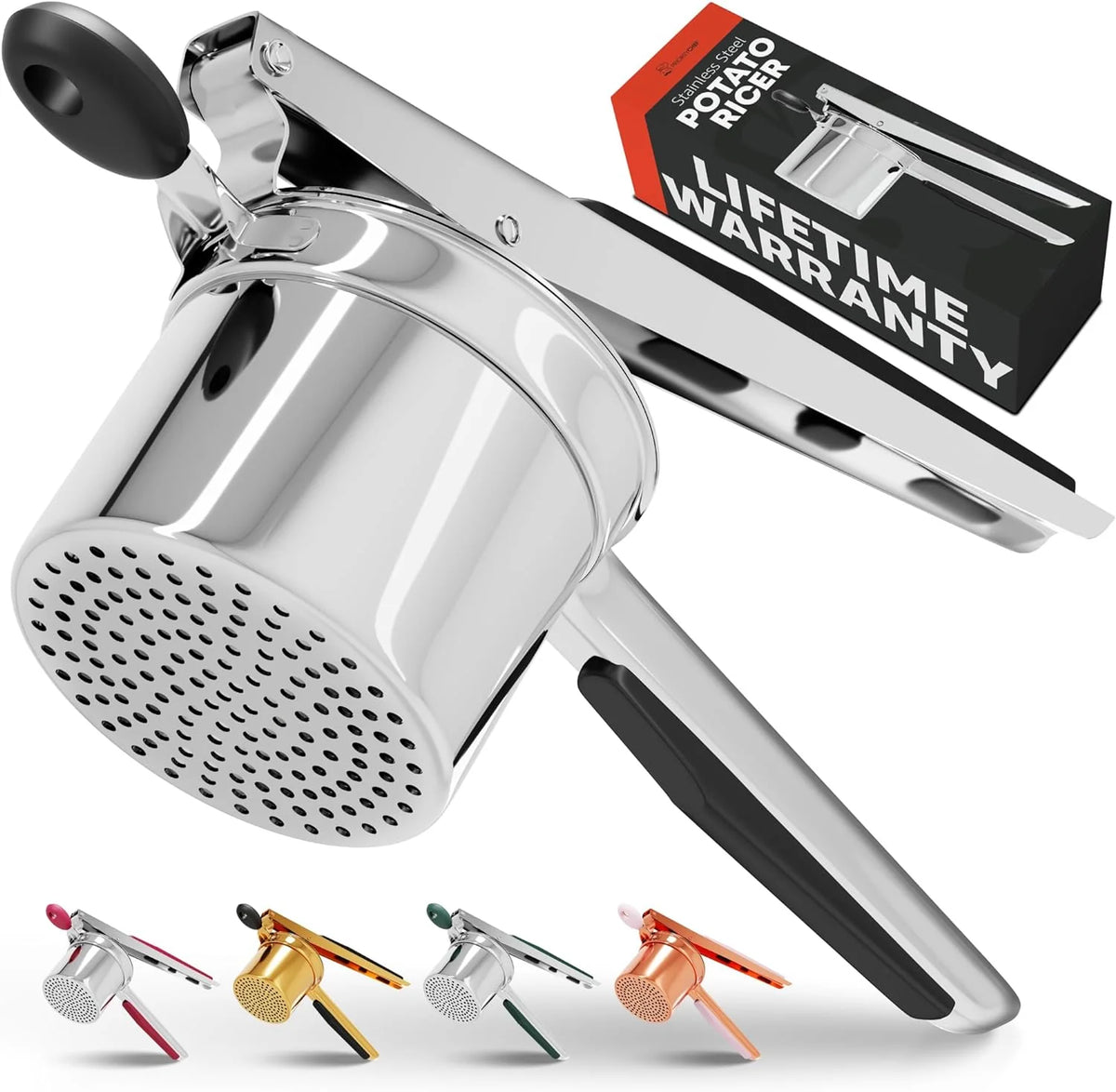 Potato Ricer Stainless Steel Basket Silicone Grip 15oz